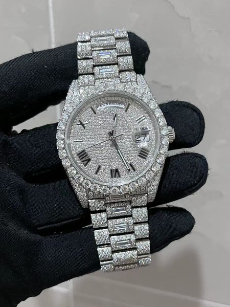 Дизайнерские часы New Limited 2022 Sale Luxury Full Diamond Moissanite Diamond Watch Can Can Pass Diamond Test Sapphire Glass Оригинальная коробка и бумага 0NFH