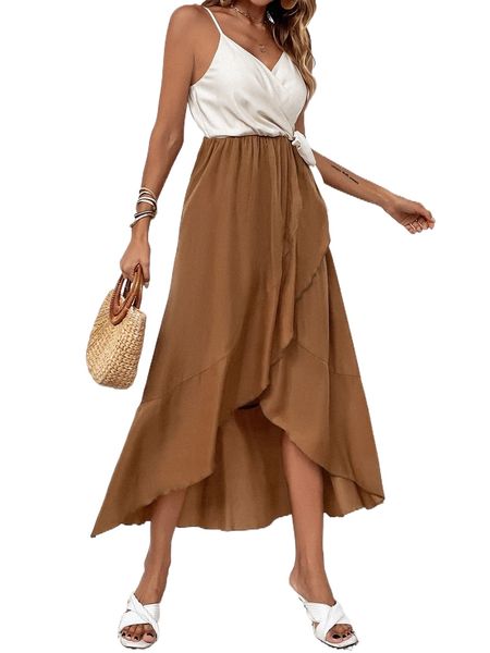 

two tone tie side wrap cami dress 46gf#, Black;gray