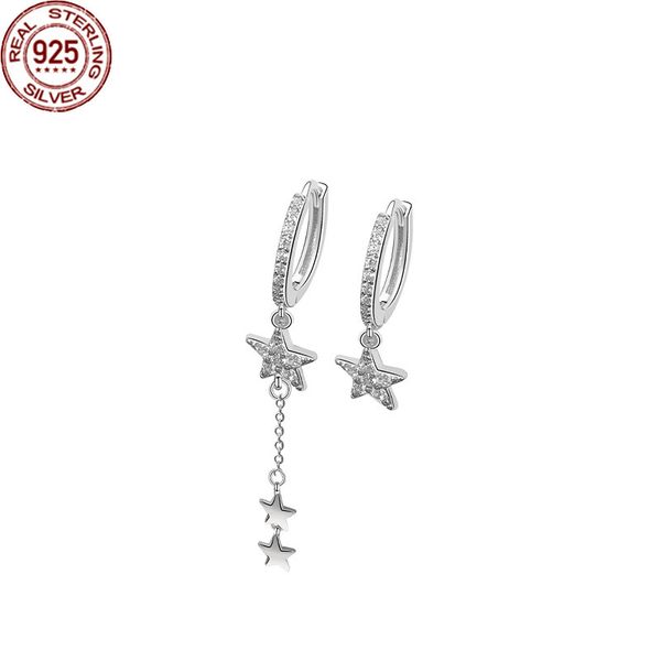 

charm popular s925 silver simple design zircon star tassel earrings charms women's day line girl fashion all-match jewelry gifts, Golden