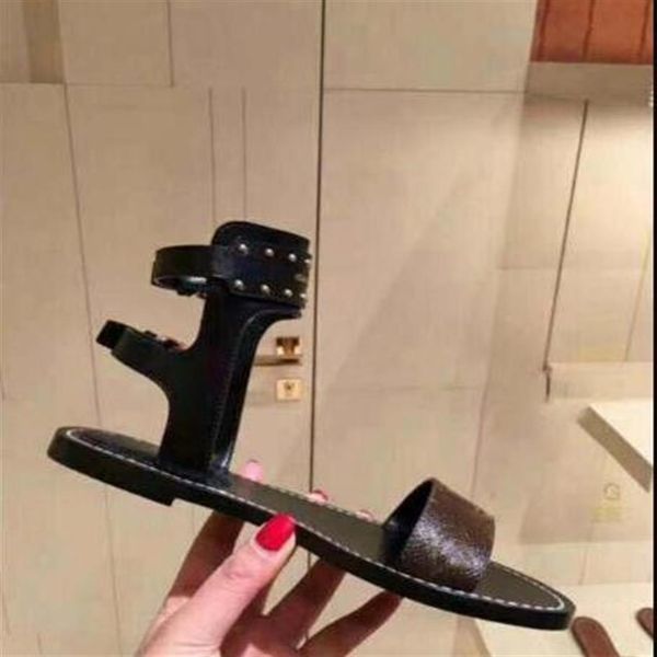 

caution branded women print leather nomad sandal designer leather outsole perfect flat printed leather sandal size35-41241r, Black