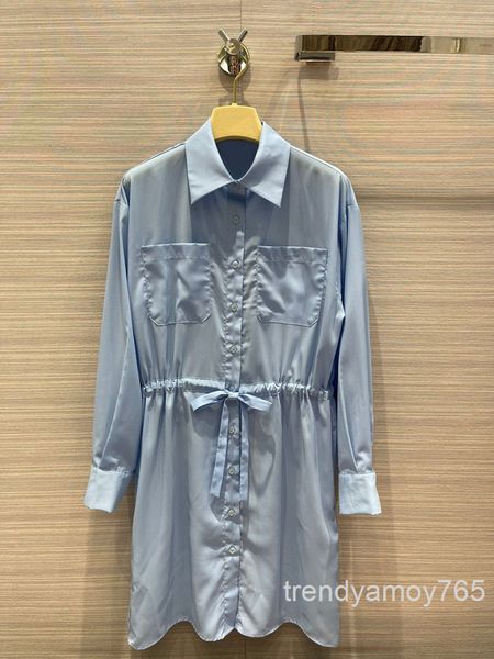 

casual dresses shirt dress casual simple minority solid color close waist thin chiffon medium skirt women's spring and summer high end, Black;gray