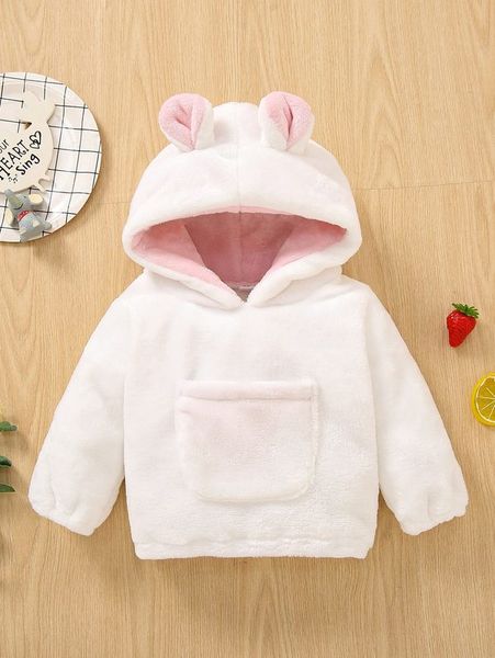 

baby pocket front 3d ear design flannel hoodie she, Black