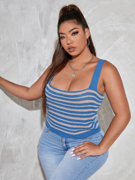 

plus striped pattern knit g64l#, Black