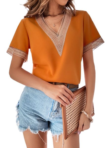 

contrast guipure lace blouse r4e3#, White