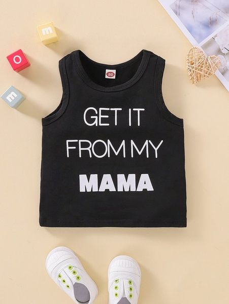 

baby slogan graphic tank she, Blue