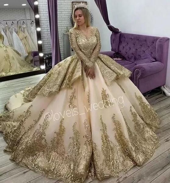 

princess gold quinceanera dresses long sleeves applique beading sweet 16 dress pageant gowns vestidos de 15 2022 c0526a1, Blue;red