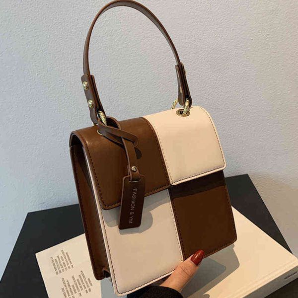 

color contrast pu leather plaid shoulder crossbody bags for women 2021 women's designer small handbag female travel flap bag g220509