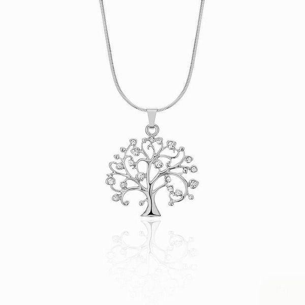 

pendant necklaces 3 colors simple women party gift hollow out diamond rhinestone sweater chain tree of life choker crystal, Silver