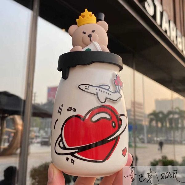 

starbucks cup valentine's day queen 320ml bear love straw cup ceramic creative coffee cup