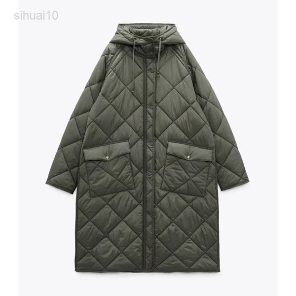 

women fashion hooded thin long cotton lined clothes warm parka jacket vintage long sleeve female long outerwear chic l220725, Black