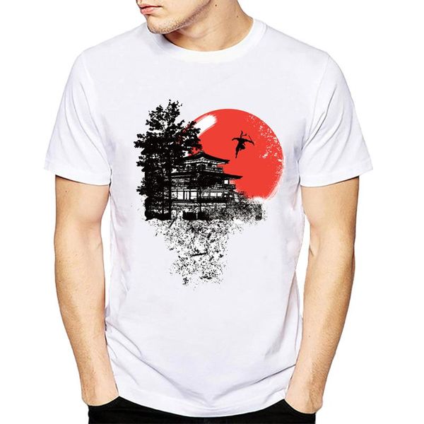 

men's t-shirts style summer man t-shirt japanese temple jump and japan armored samurai printed men t shirt men's men'smen&#03, White;black