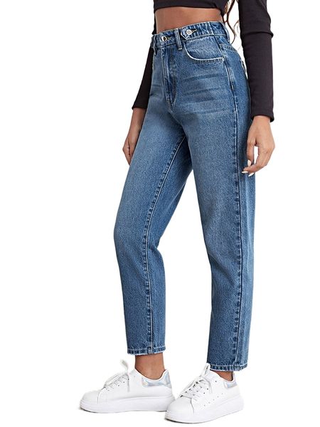 

high waist mom fit jeans e7gt#, Blue