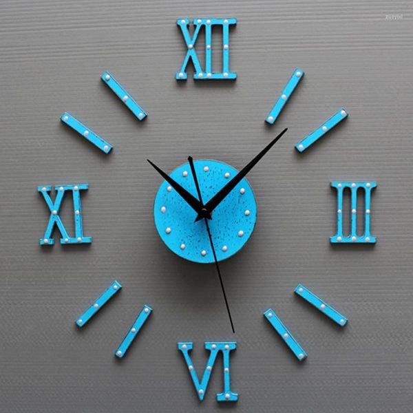 Wanduhren Große 3D DIY Uhr Blau Antik Stil Holz Quarz Mittelmeer Uhr Kit Dekoration Zuhause Für Wohnzimmer SchlafzimmerWand