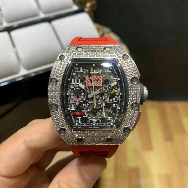 

uxury watch date luxury mens mechanical watch richa milles business leisure rm011 automatic full diamond case red tape fashion swiss movemen, Slivery;brown