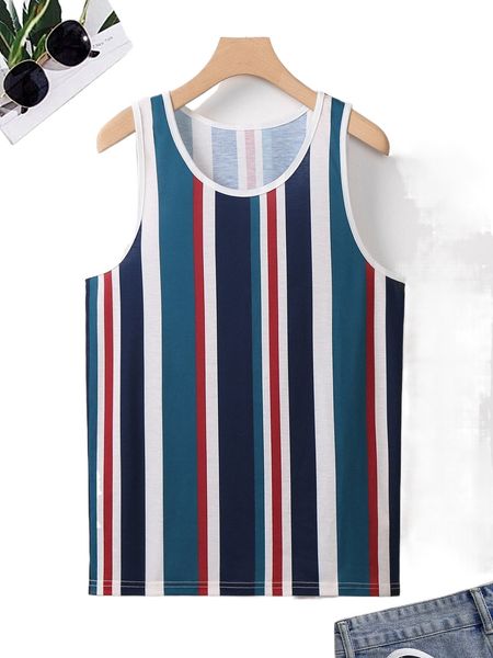 

men block striped contrast binding tank s0j4#, White;black