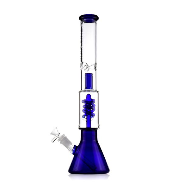 Bong in vetro Blue Beaker - 16,6 pollici con percolatore da bobina a downstem diffuso, giunto femmina da 14 mm