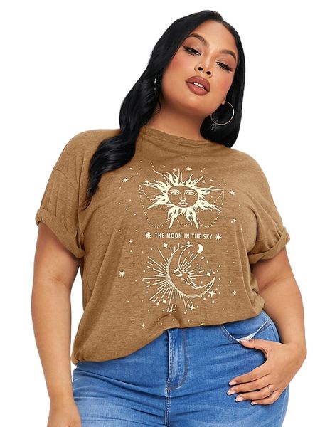 

sxy plus sun & moon print roll up sleeve tee i1uk#, Black