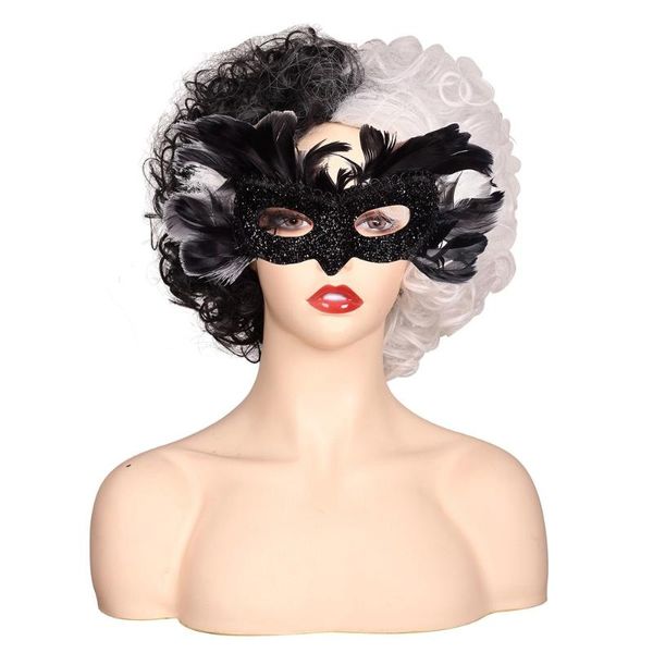 Maschere per feste Maschera cosplay in maschera di Halloween con piume nere per Crudelia De VilParty