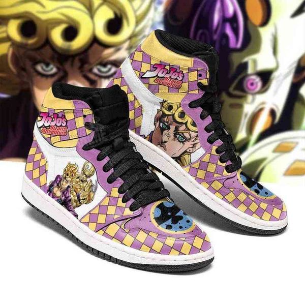 

jojo's bizarre adventure sneakers giorno giovanna anime shoes, Black