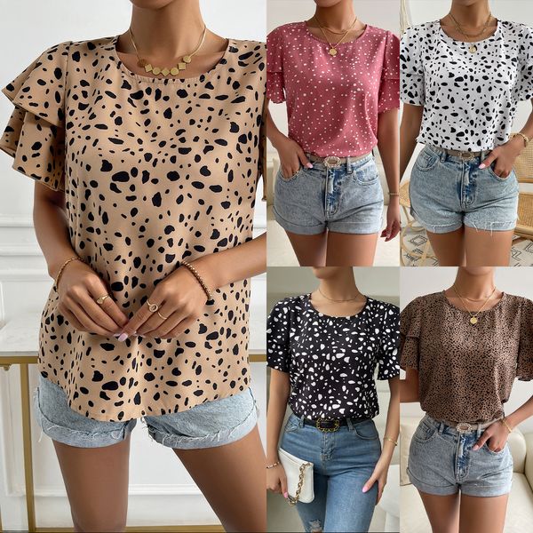 

women's t-shirt women's & tees casual loose print polka dot pullover five color t-shirts, White