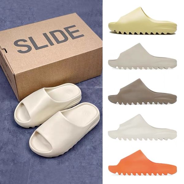 

[with box] slide men women sandals slippers core bone earth brown pure desert sand foam runners slides triple white black outdoor
