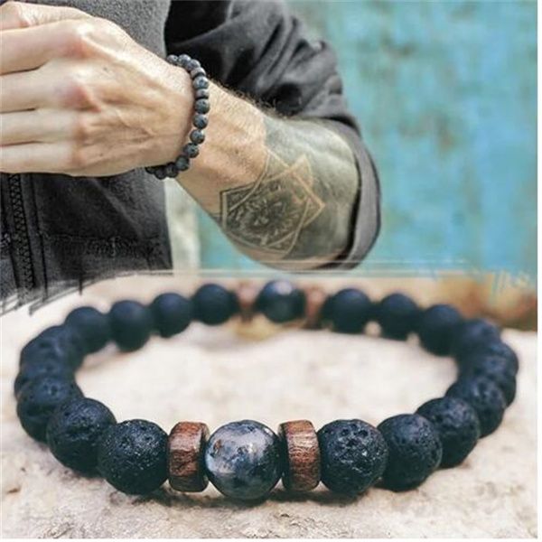 

men beaded bracelet natural moonstone bead tibetan buddha bracelet chakra lava stone diffuser bracelets jewelry gift gc1053, Black