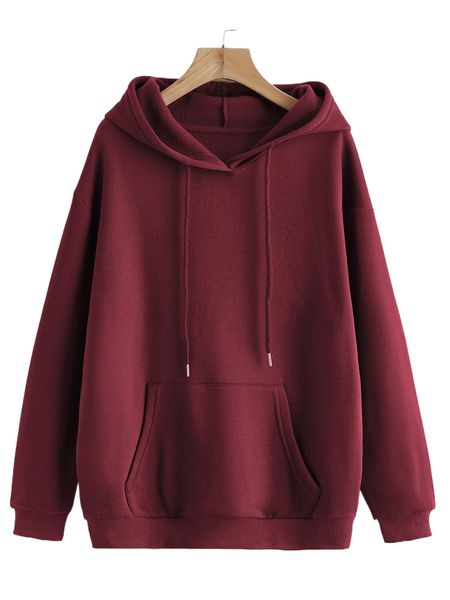 

drawstring kangaroo pocket drop shoulder thermal lined hoodie l6vd#, Black