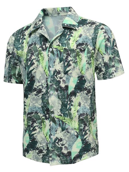 

men allover print patched pocket shirt 856a#, White;black