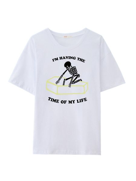 

romwe x catsneeze skull graphic tee 16md#, White