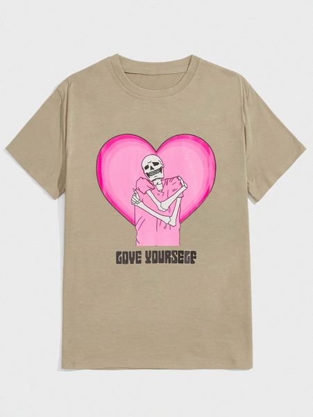

romwe x pomoi guys skull & heart graphic tee c5iq#, White;black