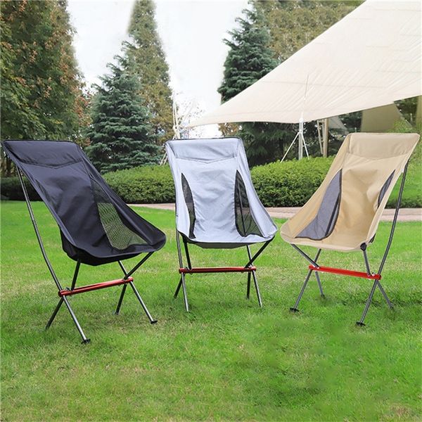 Outdoor Camping Picnic Portable UltraLight Fishing Pieghevole Traspirante Resistente all'usura Schienale in lega di alluminio Moon Chair 220609