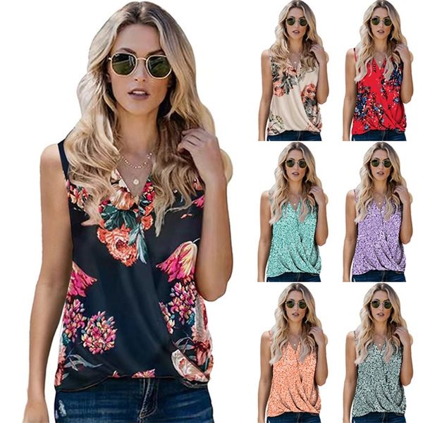 

women's tanks & camis summer women's vest v-neck printed pleated sleeveless 8r5i, White