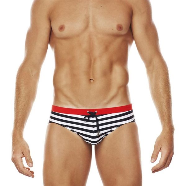 

men's low rise swim briefs bikini swimsuits striped trunks swimwear bathing suit with drawstring quick dry baador hombre 220505