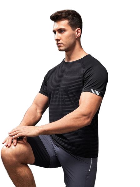 

men reflective detail raglan sleeve sports tee m63d#, White;black