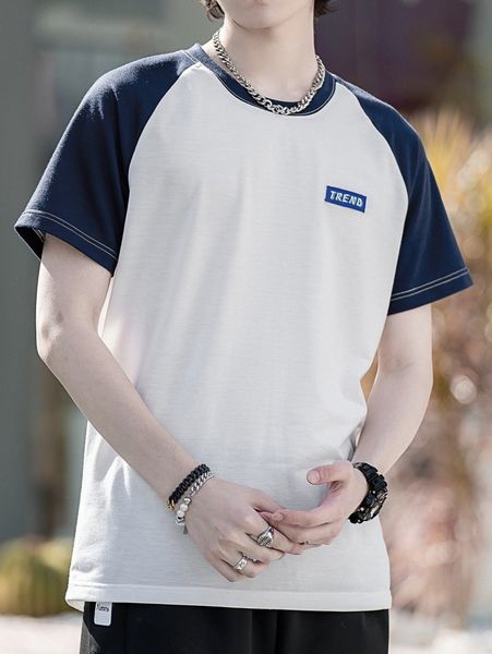 

men letter patched colorblock tee n8oo#, White;black