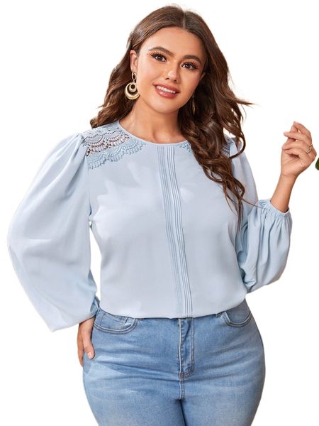 

plus contrast guipure lace keyhole back d4im#, Black