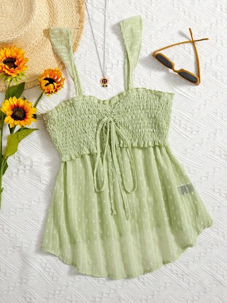 

shirred bodice swiss dot cami k8u2#, White