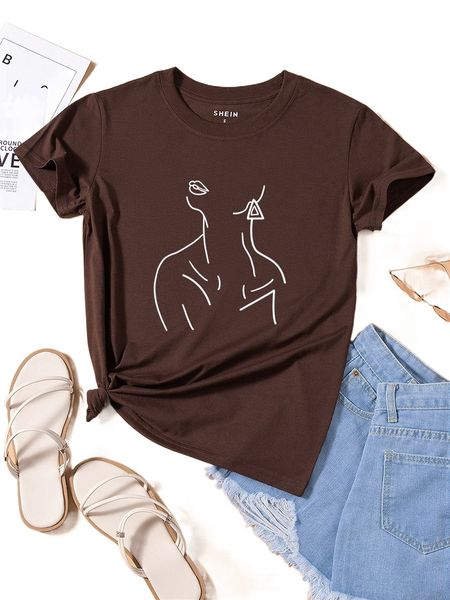 

abstract figure graphic round neck tee p0cf#, White