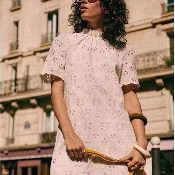 

casual dresses legal system se spring stand collar ruffle hollow out heavy industry embroidery short sleeve dress women, Black;gray