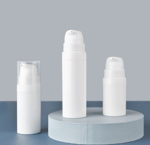 5 ml/10 ml/15 ml Weißer Kunststoff Leere Airless-Pumpflaschen Großhandel Vakuumdruck Lotionsflasche Kosmetikbehälter lfla