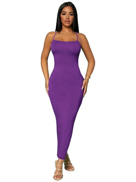 

sxy solid criss-cross backless bodycon dress t4e4#, Black;gray