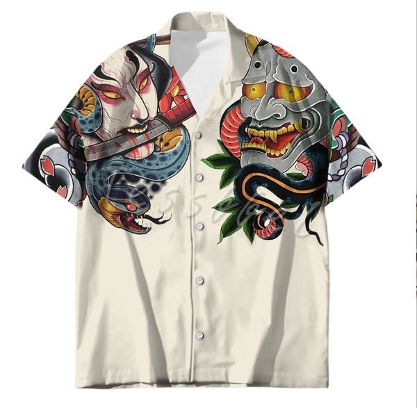 

tessffel samurai japan tattoo 3d print mens hawaiian shirts beach shirt fashion summer harajuku casual oversize streetwear s35 220606, White;black