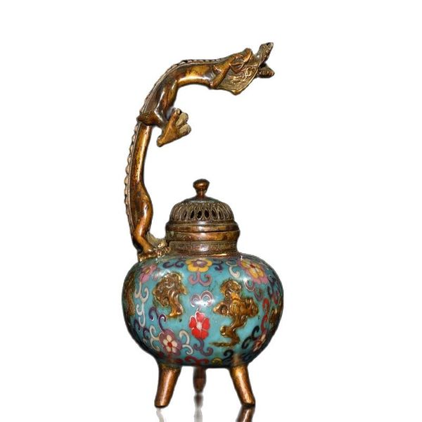 

china old beijing secondhand goods copper cloisonne dragon ear censer, Silver