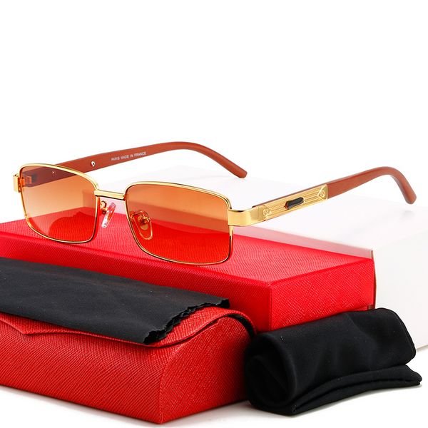 

designer men's sunglasses sunshade glasses composite metal full frame wooden mirror legs optical mirror classic rectangular square gold, White;black