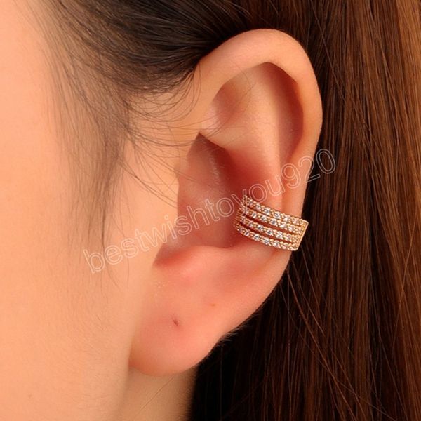 

gold color ear cuff clip for women fake no piercing c shape geometric rhinestone earcuff clips jewelry, Silver