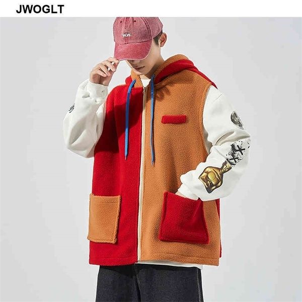 

autumn and winter thick fleece vest men's casual zipper vest jacket color blocks loose sleeveless waistcoat 4xl 5xl 210412, Black;white