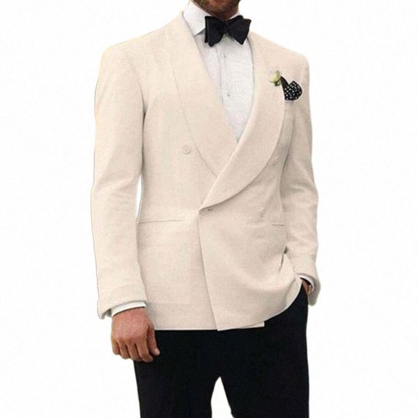 

men's suits & blazers white double breasted wedding tuxedo for groom with shawl lapel 2 piece slim fit men set jacket black pants fashi, White;black