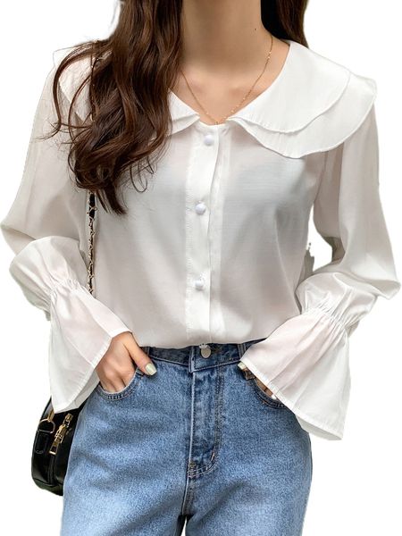 

dazy statement collar flounce sleeve blouse a3h1#, White
