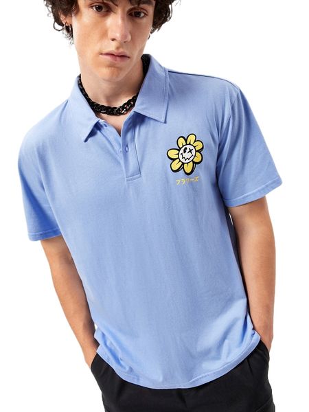 

men cartoon & japanese letter graphic polo shirt b9cl#, White;black