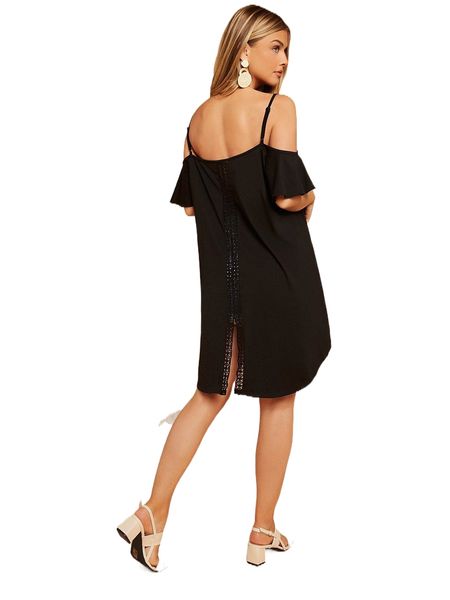 

guipure lace panel cold shoulder split back high low hem tee a2xn#, White